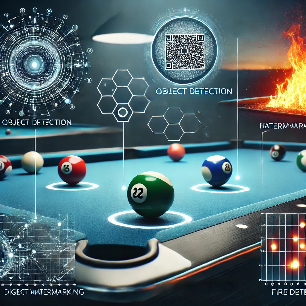 Billiard balls detection, Watermarking, fire detection